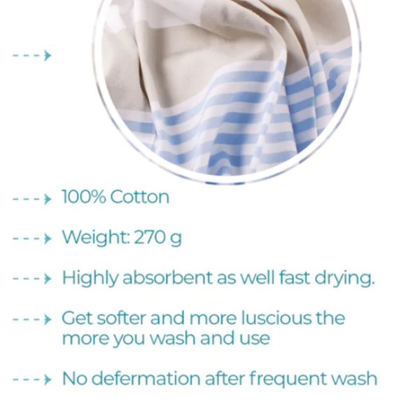 Beige Blue 100% Turkish Cotton Beach Bath Towel - Citizens of the Beach - Picture 3 of 5